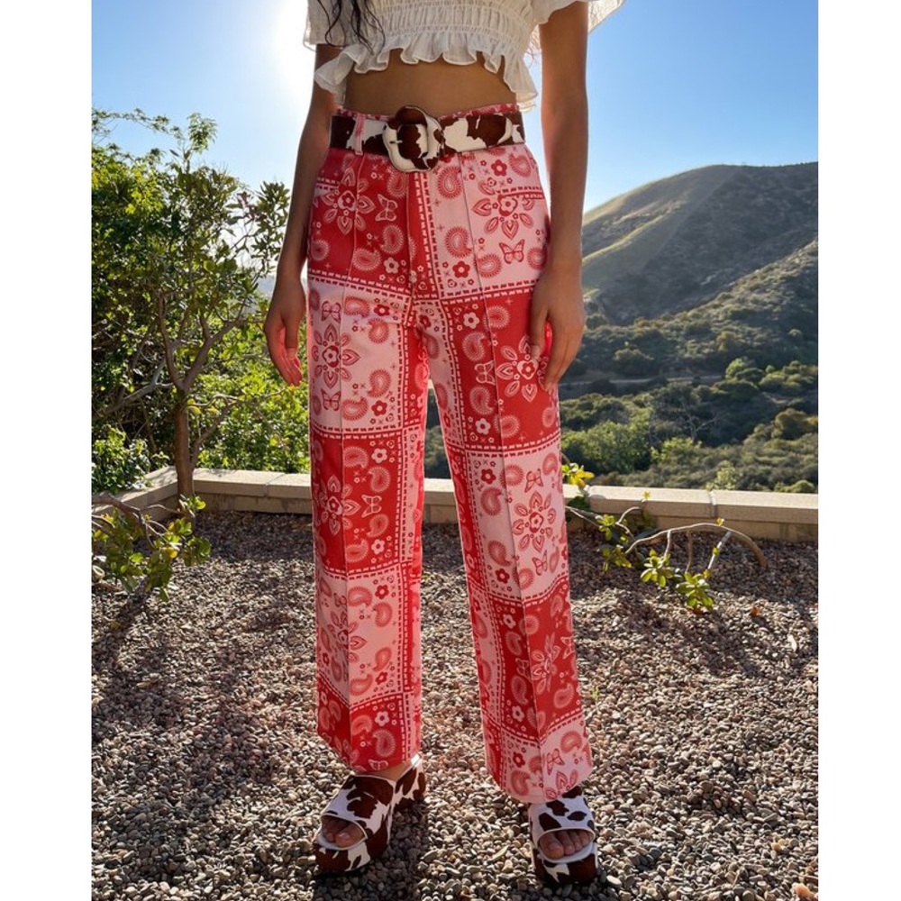 Lisa Says Gah Red Paisley Straight-Leg Jeans